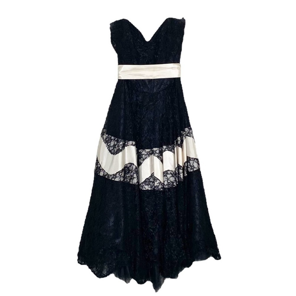 Black Lace Evening Gown with Ivory Accents